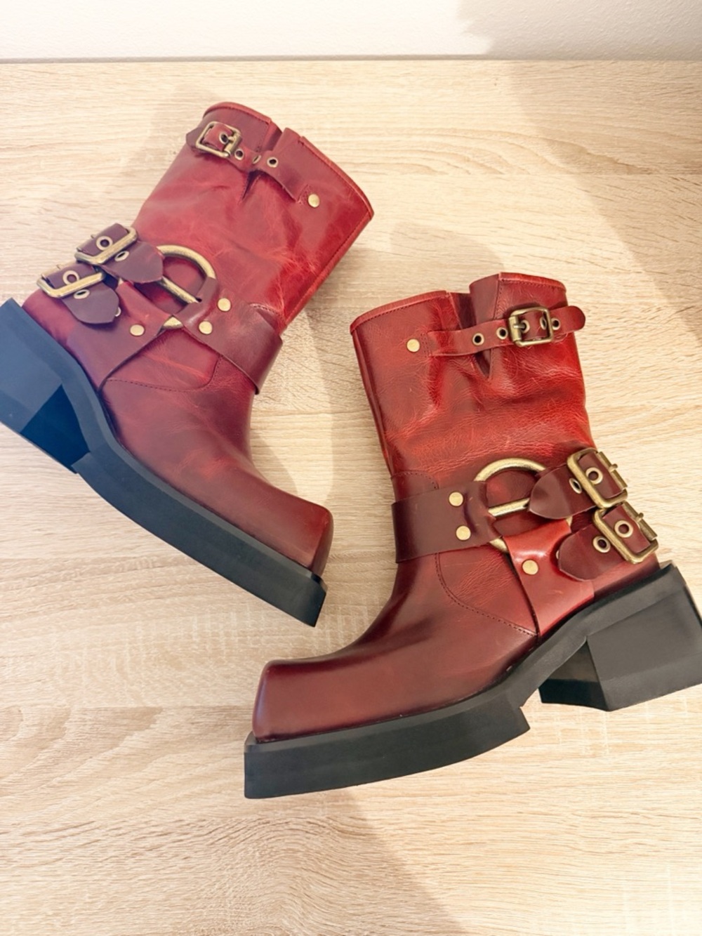 NEW Free People Jeffrey Campbell Lights Out Moto Boot Leather Maroon Size 7 * - Picture 3 of 11